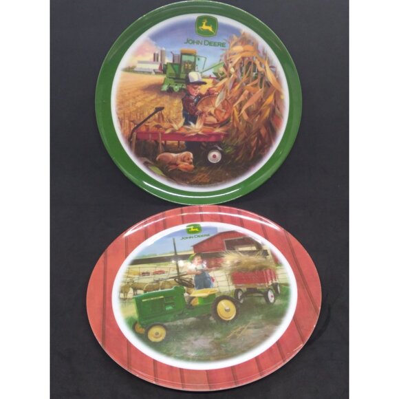 John Deere Collectible Melamine Plates Set Of 2 Featuring Farming Scenes 8" - Picture 1 of 10